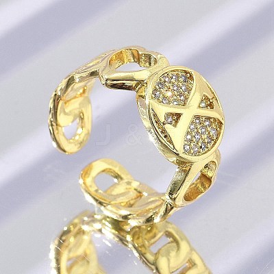 Brass Micro Pave Clear Cubic Zirconia Open Cuff Rings for Women RJEW-K289-02G-X-1
