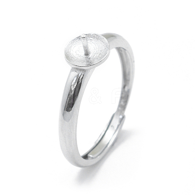Anti-Tarnish Adjustable Rhodium Plated 925 Sterling Silver Finger Design Ring Mounts Fittings with Pearl Seat STER-L055-019P-1