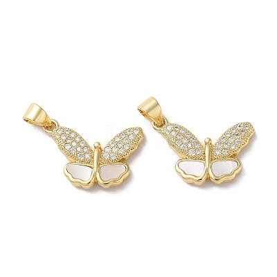 Brass Micro Pave Clear Cubic Zirconia Pendants KK-B083-38G-1