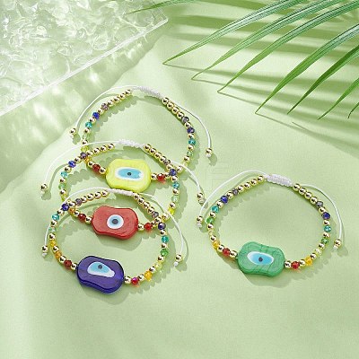 Evil Eye Lampwork Braided Bead Bracelet with Glass Beaded Chains for Women BJEW-JB09412-1