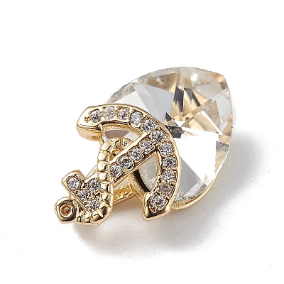 Real 18K Gold Plated Rack Plating Brass Micro Pave Clear Cubic Zirconia Pendants KK-C015-07G-06-1