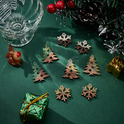 8Pcs 4 Styles Wood and Acrylic Pendants WOOD-AR0001-48-1
