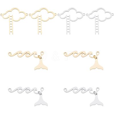 8Pcs 4 Styles 201 Stainless Steel Connector Charms STAS-UN0039-24-1