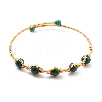 Natural Malachite Wrapped Cuff Bangle BJEW-A122-07A-1