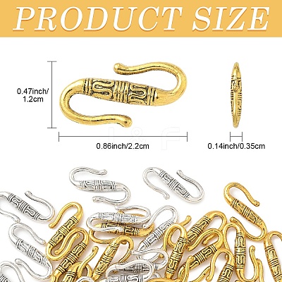 30Pcs 2 Colors Tibetan Style Alloy S-Hook Clasps TIBE-YW0001-96-1