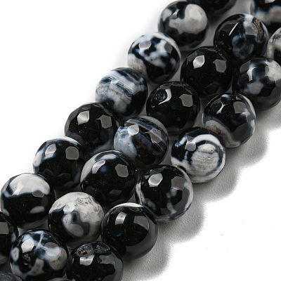 Dyed Natural Fire Crackle Agate Faceted Round Beads Strands G-E320C-8mm-08-1