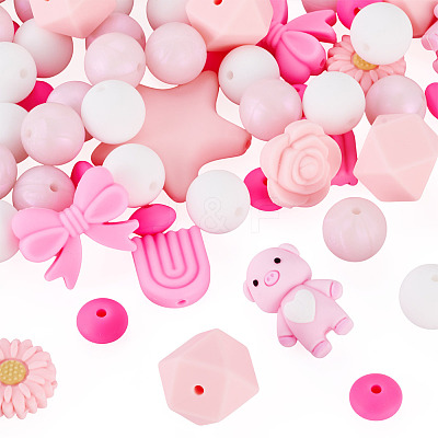 60Pcs Silicone Beads for DIY Big Themed Jewelry SIL-TA0003-37-1
