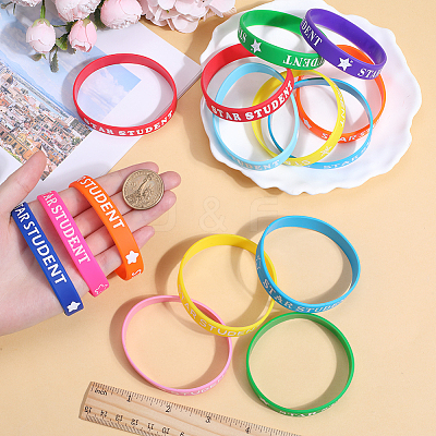 40Pcs 10 Colors Word Star Student Silicone Cord Bracelets Set Wristband BJEW-GF0001-13-1