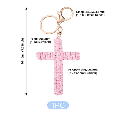 Cotton Cord Cross Keychains AJEW-TAC0031-03A-1