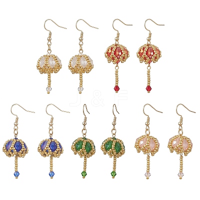 Transparent Electroplate Glass & Seed Glass Beads Dangle Earrings EJEW-MZ00714-1