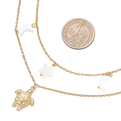 304 Stainless Steel Sea Turtle & Natural Freshwater Shell Star Pendant Double Layer Necklaces for Women NJEW-JN05400-1
