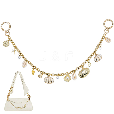 Alloy & ABS Plastic Imitation Pearl & Electroplated Natural Shell Tassel 304 Stainless Steel Bag Decorative Chains HJEW-BM00057-1