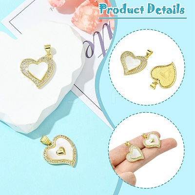 2Pcs 2 Styles Brass Pave Natural Shell Pendants KK-CJ0003-40A-1
