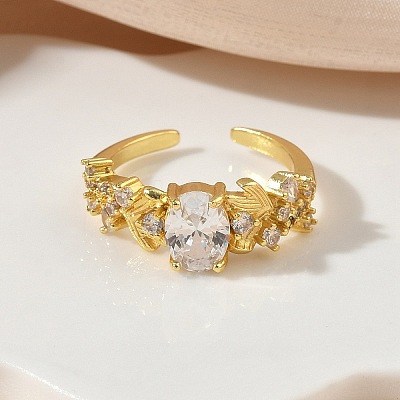 Brass Micro Pave Cubic Zirconia Cuff Open Rings RJEW-C163-25B-G-1