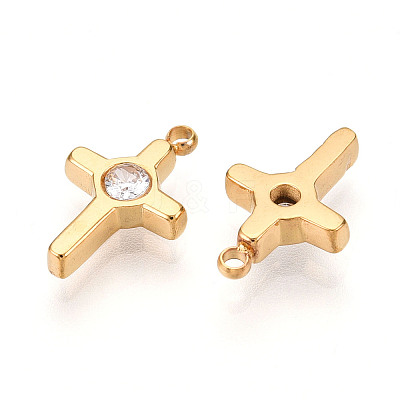 Ion Plating(IP) 304 Stainless Steel Micro Pave Cubic Zirconia Charms STAS-N110-01B-G-1