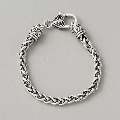 Alloy Wheat Chain Bracelet with Heart Clasp for Women BJEW-WH0011-26AS-1