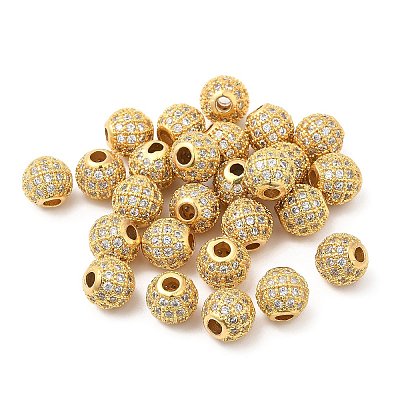 Brass Micro Pave Clear Cubic Zirconia Beads KK-I705-13G-1