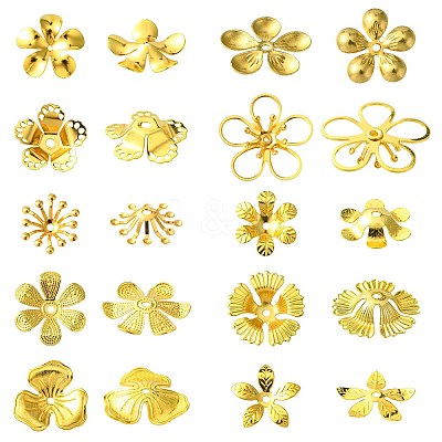 100Pcs 10 Style Brass Bead Caps KK-CJ0002-12-1