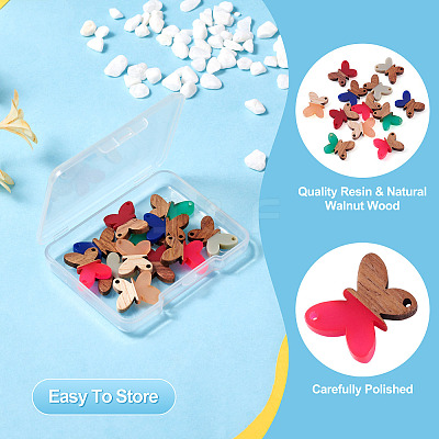 12Pcs 6 Colors Opaque Resin & Walnut Wood Connector Charms RESI-TA0002-70-1