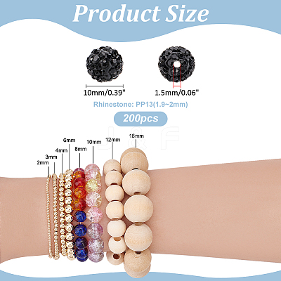 200Pcs Pave Disco Ball Beads RB-PH0001-41B-1