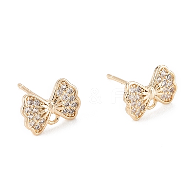 Brass Micro Pave Clear Cubic Zirconia Stud Earring Findings KK-D063-16G-1