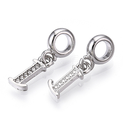 Platinum Rack Plating Alloy Rhinestone European Dangle Charms PALLOY-T048-36P-I-1