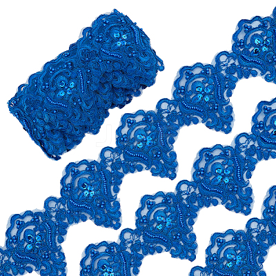 Grenadine Mesh Flower Lace Trim with Plastic Pearl Beads OCOR-WH0082-356-1