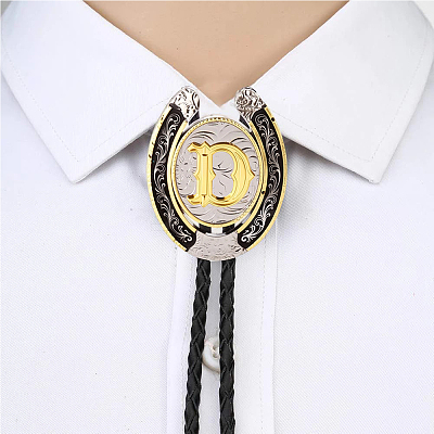 Cowboy Western Alloy Horseshoes & Letter Pendant Bolo Tie Necklaces NJEW-WH20014-02D-1