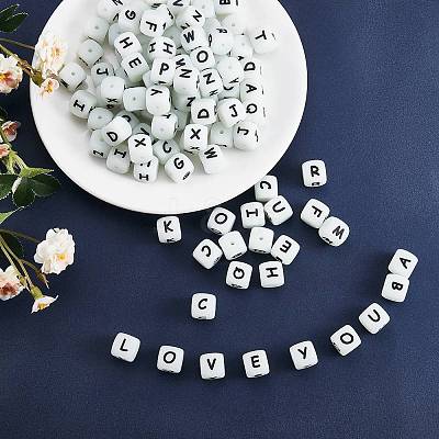 20Pcs Luminous Cube Letter Silicone Beads 12x12x12mm Square Dice Alphabet Beads with 2mm Hole Spacer Loose Letter Beads for Bracelet Necklace Jewelry Making JX437S-1