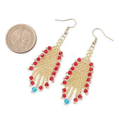2 Pairs Glass Seed Feather Dangle Earrings EJEW-MZ00569-1