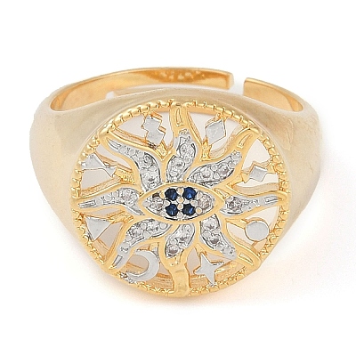 Sun with Eye Brass Micro Pave Clear Cubic Zirconia Adjustable Rings for Women RJEW-Q819-15G-1