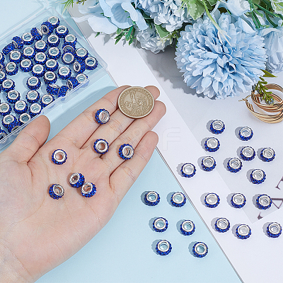 Handmade Polymer Clay Rhinestone European Large Hole Beads with Silver Color Plated Brass Cores FPDL-PA0001-02C-1