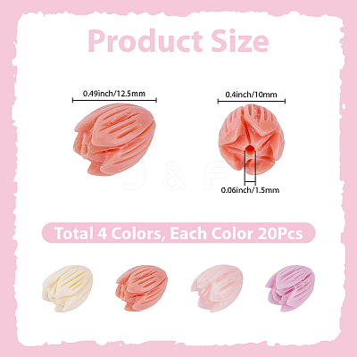 80Pcs 4 Colors Synthetic Coral Beads FIND-SP0005-83-1