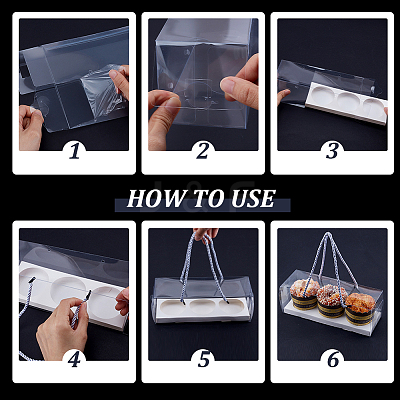 Folding Rectangle PET Plastic Portable Cupcake Gift Storage Box CON-WH0085-137A-1