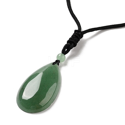 Natural Green Aventurine Pendant Necklace with Nylon Cord for Women NJEW-L464-A07-1