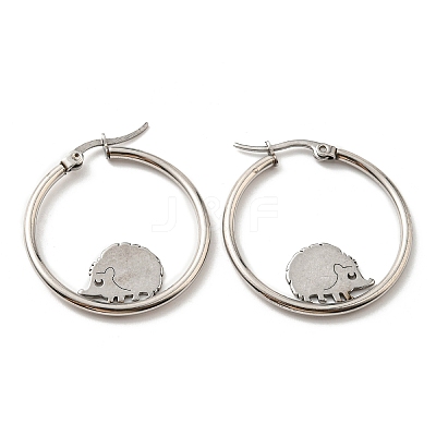 Non-Tarnish 304 Stainless Steel Hedgehog Beaded Hoop Earrings LS-EJEW-F320-02P-1