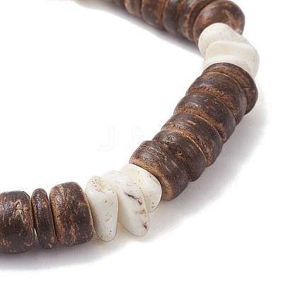 Natural Coconut & Magnesite Chip Beads Stretch Bracelets for Men Women BJEW-JB12457-02-1