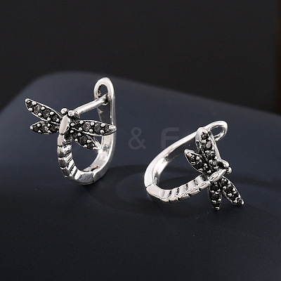 Brass Micro Pave Cubic Zirconia Dragonfly Hoop Earrings for Women WG01AB9-02-1