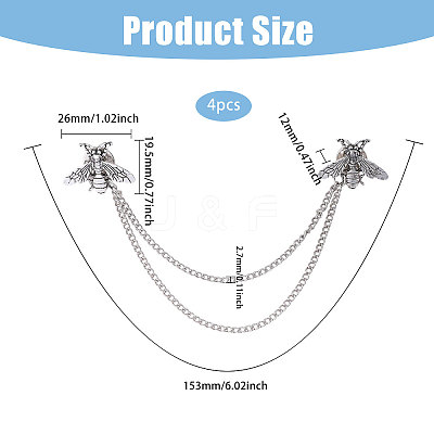 4Pcs Bee Alloy Hanging Chain Brooch FIND-CA0011-13AS-1