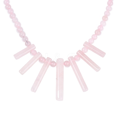 Natural Rose Quartz Round Beaded Fan Bib Necklaces NJEW-N064-04I-1