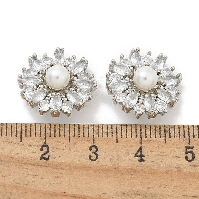 Rack Plating Brass Micro Pave Cubic Zirconia Buttons KK-K293-09P-01-1
