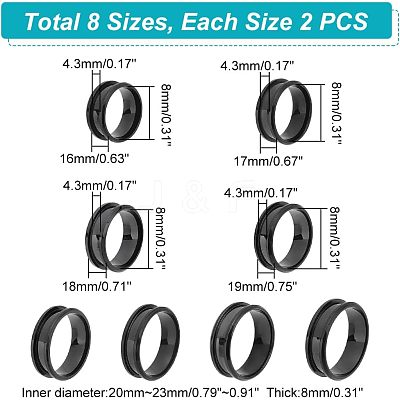 16pcs 8 Style Stainless Steel Grooved Finger Ring Settings RJEW-UN0001-29-1