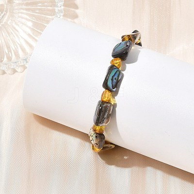 Natural Paua Shell & Amber Beaded Bracelets BJEW-JB14178-1
