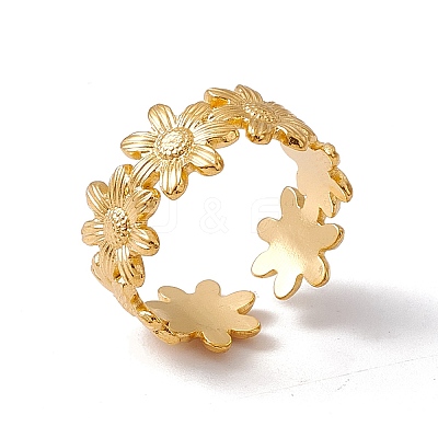 Ion Plating(IP) 304 Stainless Steel Ring Flower Wrap Open Cuff Ring for Women RJEW-C045-17G-1