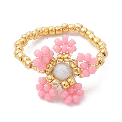 Round Seed Beads with Gemstone Beads Rings RJEW-MZ00015-02-1