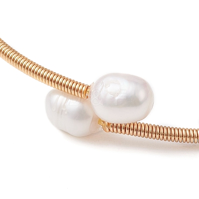 Natural Aquamarine & Pearl Cuff Bangle BJEW-JB10119-01-1