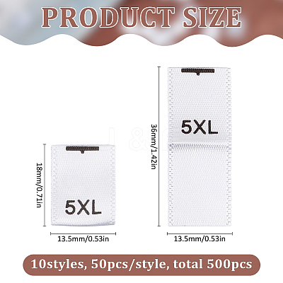 500Pcs 10 Styles Polyester Clothing Size Labels FIND-BC0014-07B-1