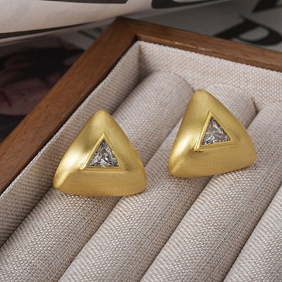 Triangle Brass Drawbench Stud Earring EJEW-L288-007G-1
