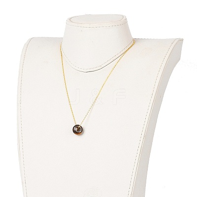 Rondelle Natural Tiger Eye Pendant Necklaces NJEW-JN03237-03-1