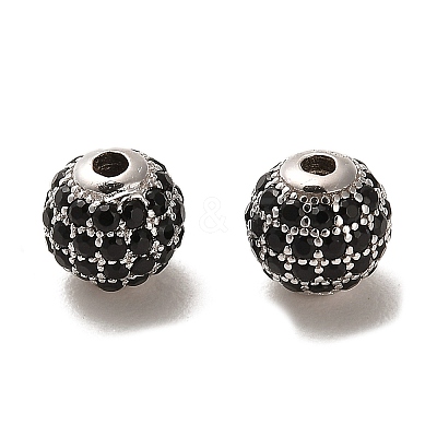Rhodium Plated 925 Sterling Silver Micro Pave Cubic Zirconia Beads STER-H110-24A-04P-1